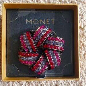 Monet Red and Pink Crystal Brooch